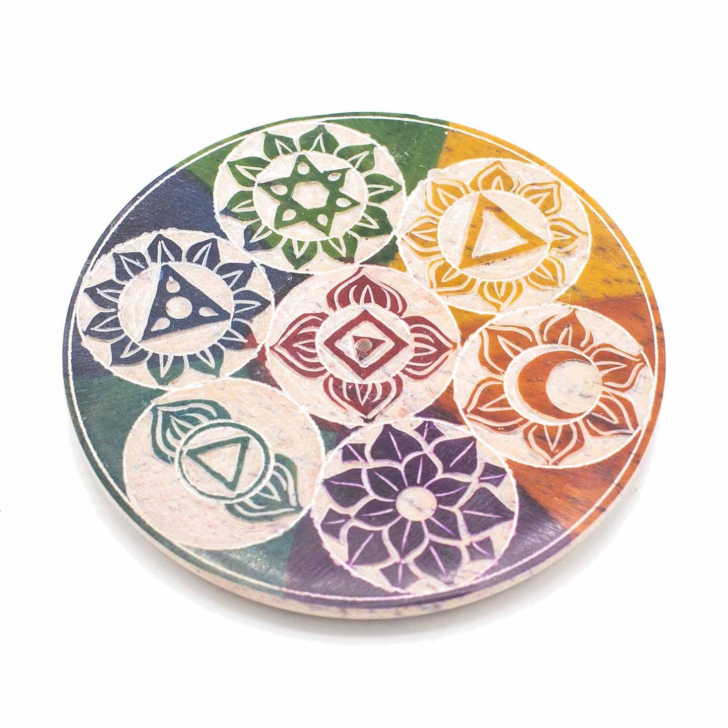 Porte-Encens Disque en Stéatite 10cm - Sept chakras