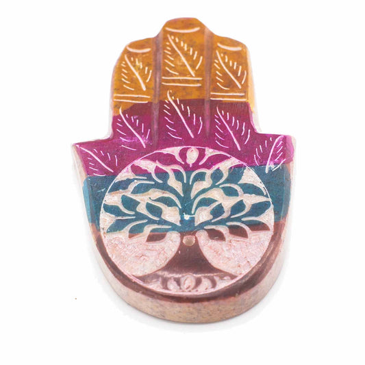 Porte-Encens Main de Fatma en Stéatite -  9x6cm - Arbre de vie