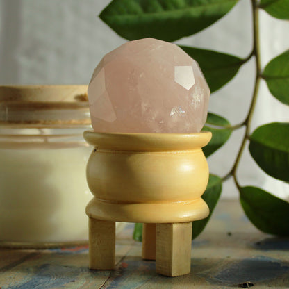 Boule de Guérison à Facettes en Pierres Précieuses & Support  - Quartz Rose