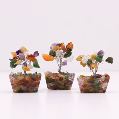 Mini Arbre de Pierres Précieuses sur Base d'Orgonite - Multi-pierres (15 pierres)