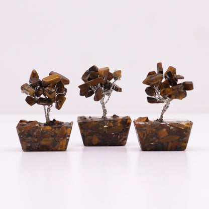 Mini Arbre de Pierres Précieuses sur Base d'Orgonite - Œil du Tigre (15 pierres)