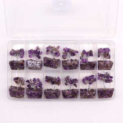 Mini Arbre de Pierres Précieuses sur Base d'Orgonite - Améthyste (15 pierres)