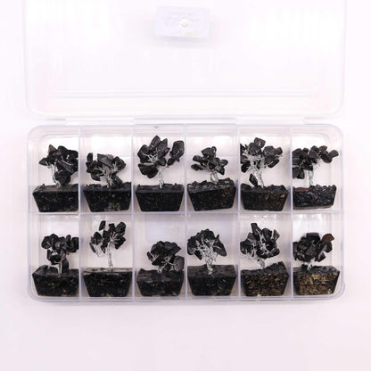 Mini Arbre de Pierres Précieuses sur Base d'Orgonite - Agate Noire (15 pierres)