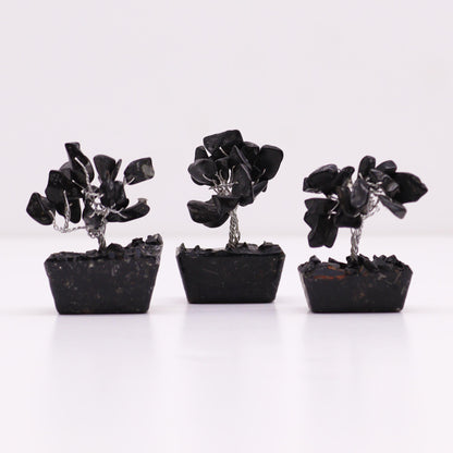 Mini Arbre de Pierres Précieuses sur Base d'Orgonite - Agate Noire (15 pierres)
