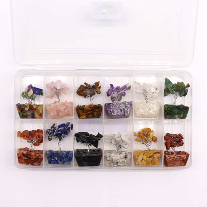 Mini Arbre de Pierres Précieuses sur Base d'Orgonite - Mélange Assorti (15 pierres)