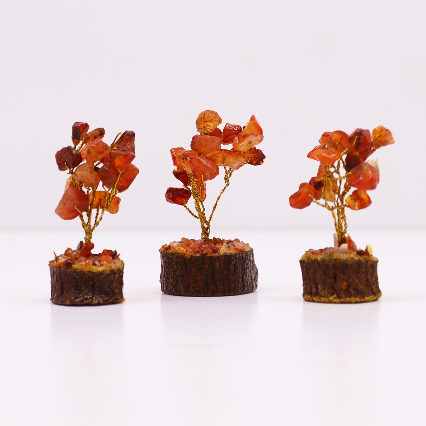 Mini Arbre en Pierres Précieuses sur Socle en Bois - Cornaline (15 pierres)