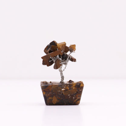 Mini Arbre de Pierres Précieuses sur Base d'Orgonite - Œil du Tigre (15 pierres)