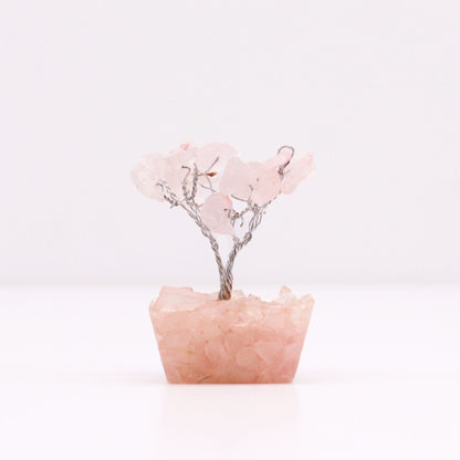 Mini Arbre de Pierres Précieuses sur Base d'Orgonite - Quartz Rose (15 pierres)