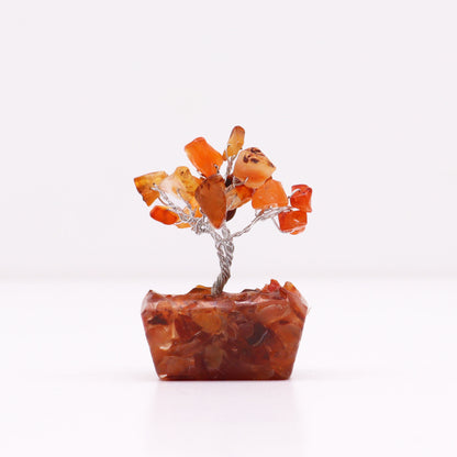 Mini Arbre en Pierres Précieuses sur Socle en Bois - Cornaline (15 pierres)