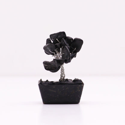 Mini Arbre de Pierres Précieuses sur Base d'Orgonite - Agate Noire (15 pierres)