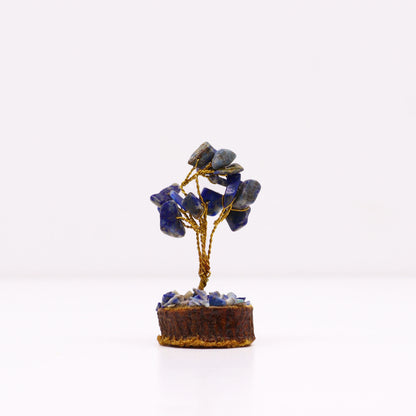 Mini Arbre en Pierres Précieuses sur Socle en Bois - Sodalite (15 pierres)