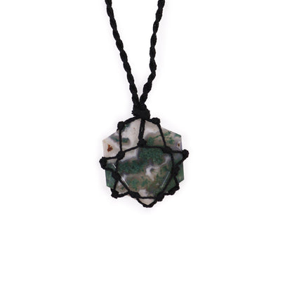 Pendentif Hexagonal en Pierre Précieuse - Agate Mousse