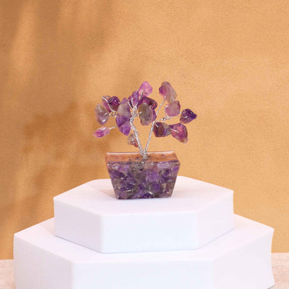 Mini Arbre de Pierres Précieuses sur Base d'Orgonite - Améthyste (15 pierres)