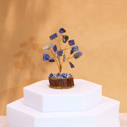 Mini Arbre en Pierres Précieuses sur Socle en Bois - Sodalite (15 pierres)