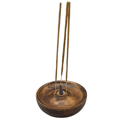 Support de Bâtonnets d'Encens en Bois de Manguier Sculpté avec Finition Brûlée