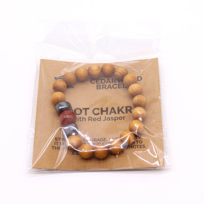 Bracelet Chakra Racine en Bois de Cèdre et Jaspe Rouge
