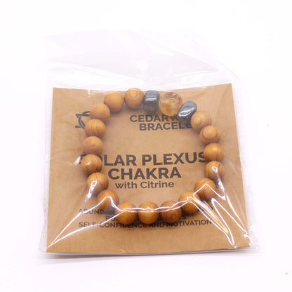 Bracelet Chakra du Plexus Solaire en Bois de Cèdre avec Citrine
