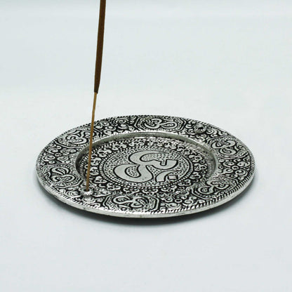 Porte-Encens Rond Om en Aluminium Poli 11cm