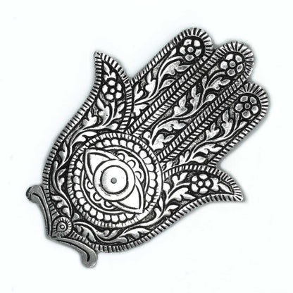 Porte-Encens Main de Fatma en Aluminium Poli 14cm