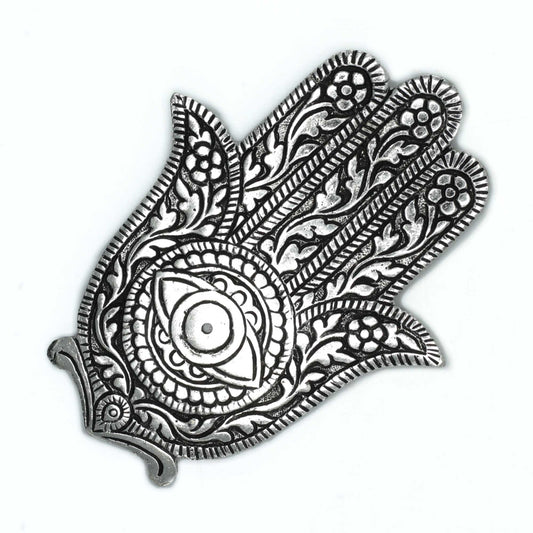 Porte-Encens Main de Fatma en Aluminium Poli 14cm