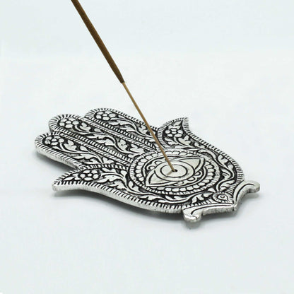 Porte-Encens Main de Fatma en Aluminium Poli 14cm
