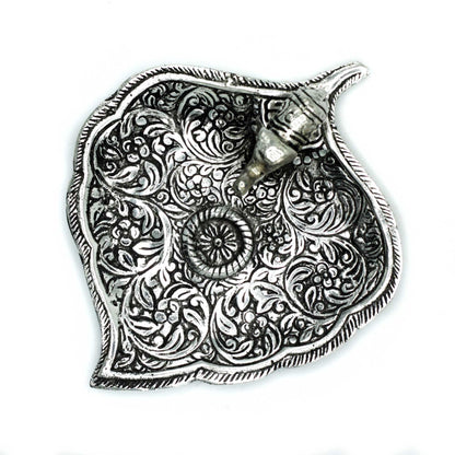 Porte Encens Feuille Éléphant en Aluminium Poli 11cm