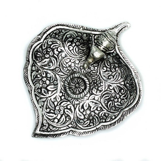 Porte Encens Feuille Éléphant en Aluminium Poli 11cm