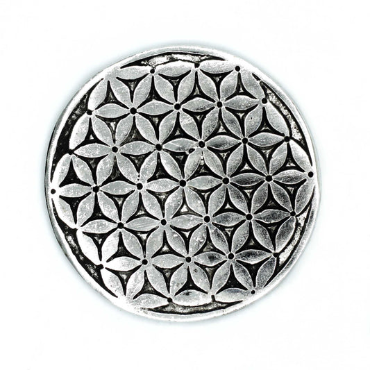 Porte-Encens Fleur de Vie en Aluminium Poli 11cm
