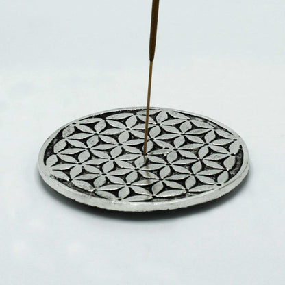 Porte-Encens Fleur de Vie en Aluminium Poli 11cm
