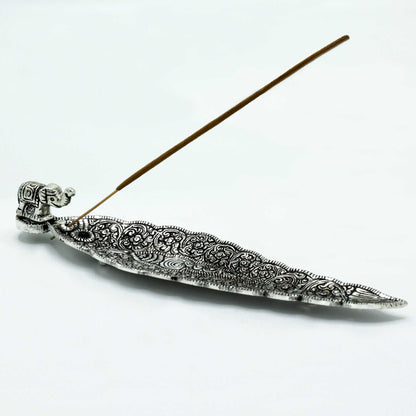 Porte-Encens Long Éléphant en Aluminium Poli 20cm