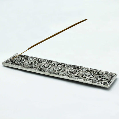 Porte-Encens Long Chakra en Aluminium Poli 23cm