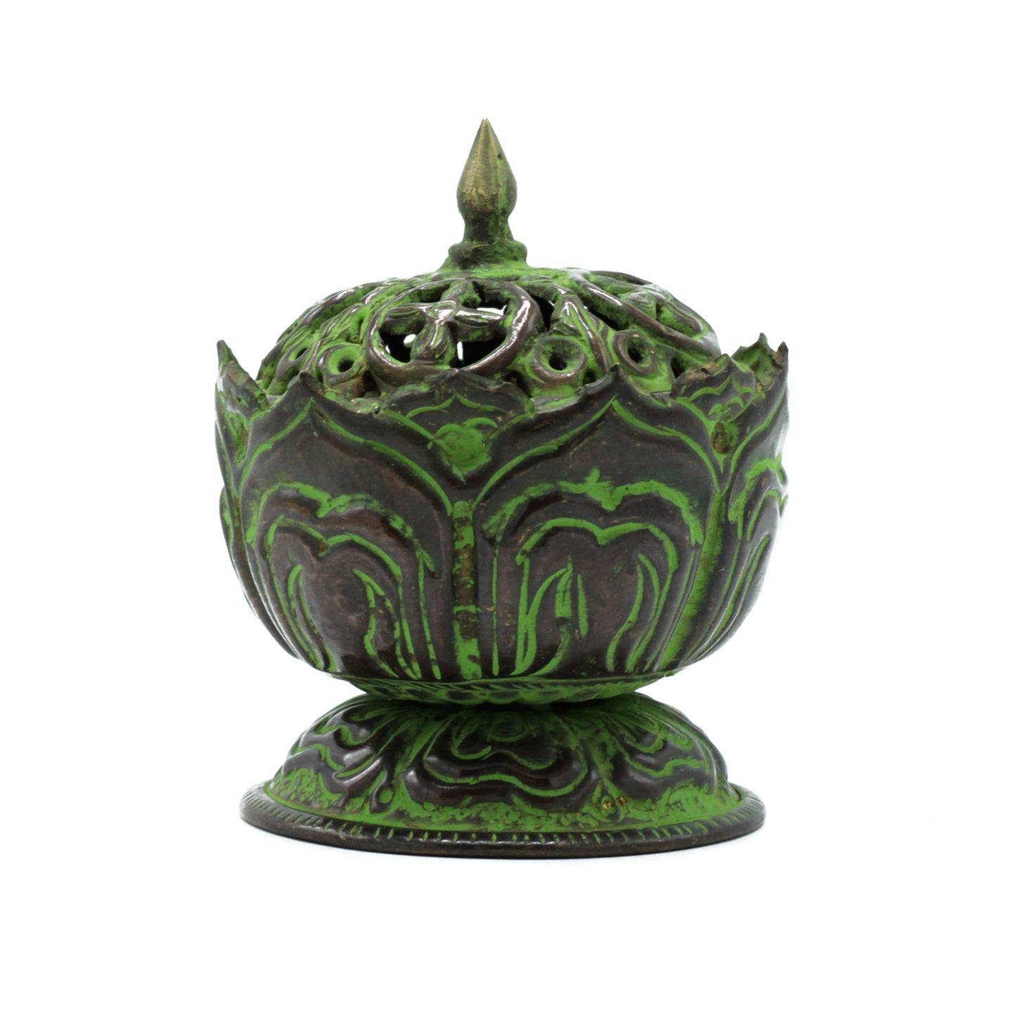 Brûleur d'Encens Tibétain en Laiton Vert-de-gris - Petit Lotus