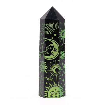 Pointe d'Obsidienne Noire (environ 60-70 g 9 cm) - Histoire Mystique - Vert Forêt