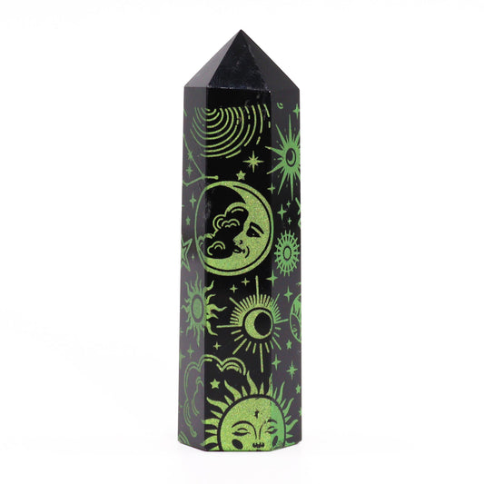 Pointe d'Obsidienne Noire (environ 60-70 g 9 cm) - Histoire Mystique - Vert Forêt