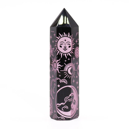 Pointe d'Obsidienne Noire (environ 60-70 g 9 cm) - Histoire Mystique - Rose Rose