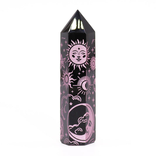 Pointe d'Obsidienne Noire (environ 60-70 g 9 cm) - Histoire Mystique - Rose Rose