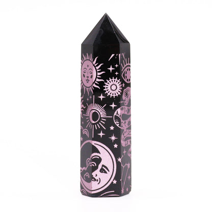 Pointe d'Obsidienne Noire (environ 60-70 g 9 cm) - Histoire Mystique - Rose Rose
