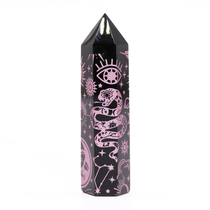 Pointe d'Obsidienne Noire (environ 60-70 g 9 cm) - Histoire Mystique - Rose Rose