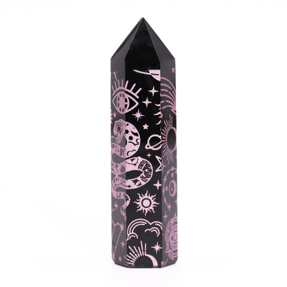 Pointe d'Obsidienne Noire (environ 60-70 g 9 cm) - Histoire Mystique - Rose Rose