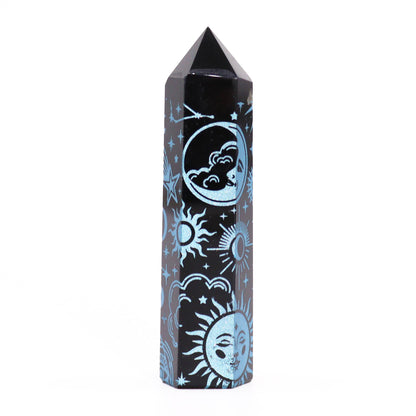 Pointe d'Obsidienne Noire (environ 60-70 g 9 cm) - Histoire Mystique - Bleu Ciel