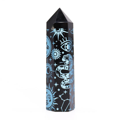 Pointe d'Obsidienne Noire (environ 60-70 g 9 cm) - Histoire Mystique - Bleu Ciel