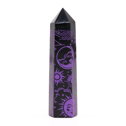 Pointe d'Obsidienne Noire (environ 60-70 g 9 cm) - Histoire Mystique - Violet Profond
