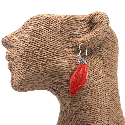 Boucle d'oreille argent 925Imitation corail - Feuille