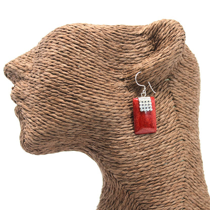 Boucle d'oreille argent 925 Imitation corail - Rectangulaire