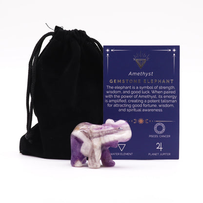 Éléphant Porte-Bonheur Pierre Précieuse - Amethyste 50x35x25mm