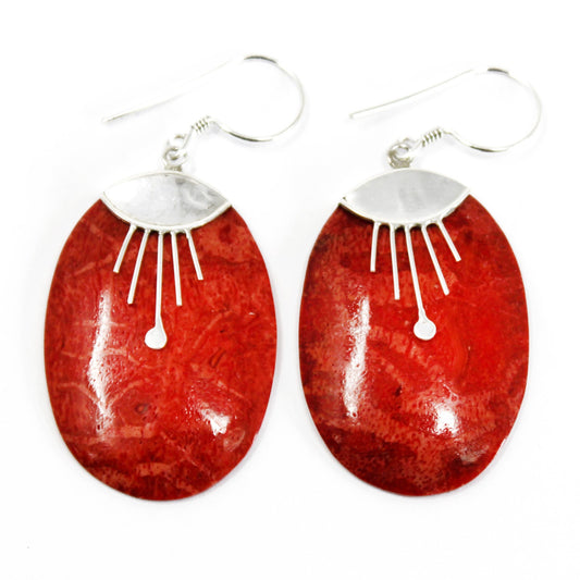 Boucle d'oreille argent 925Imitation corail - Ovale