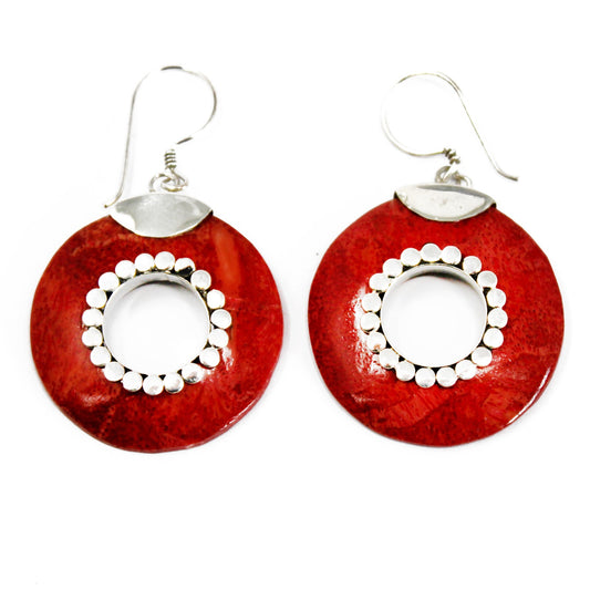 Boucle d'oreille argent 925Imitation corail - Donut