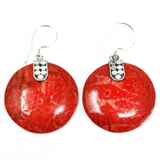 Boucle d'oreille argent 925Imitation corail - circulaire