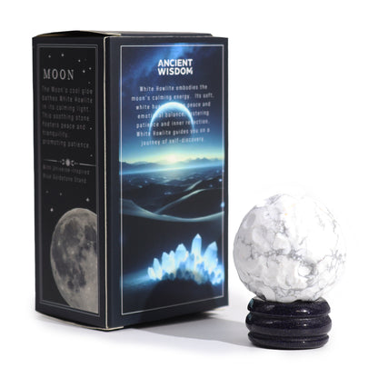 Planète en Howlite Blanche sur Support en Pierre Goldstone - 40mm (support 30x15mm)