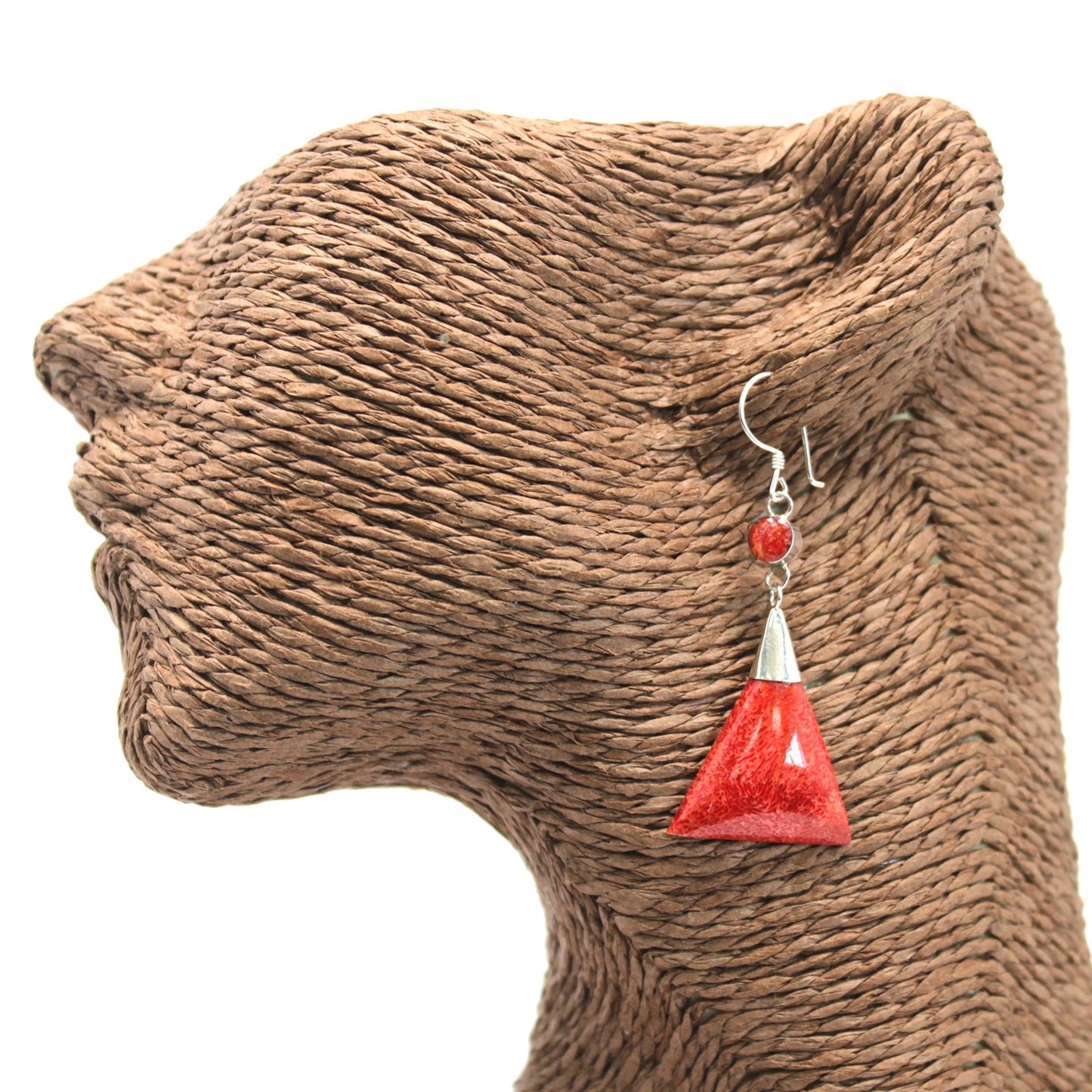 Boucle d'oreille argent 925 Imitation corail - Triangle